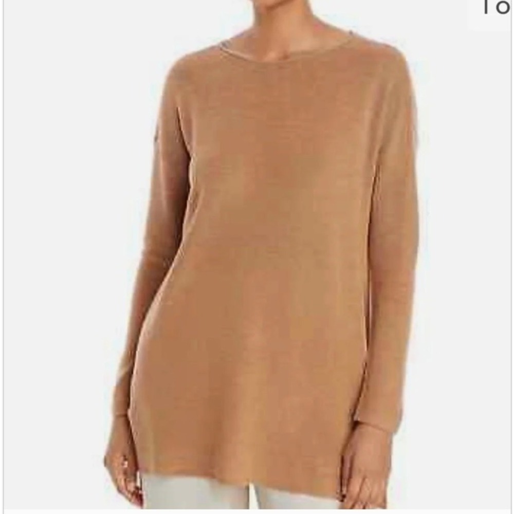 Eileen Fisher Tunic Sweater Women XL Tan Organic Cotton Long Sleeve Pullover